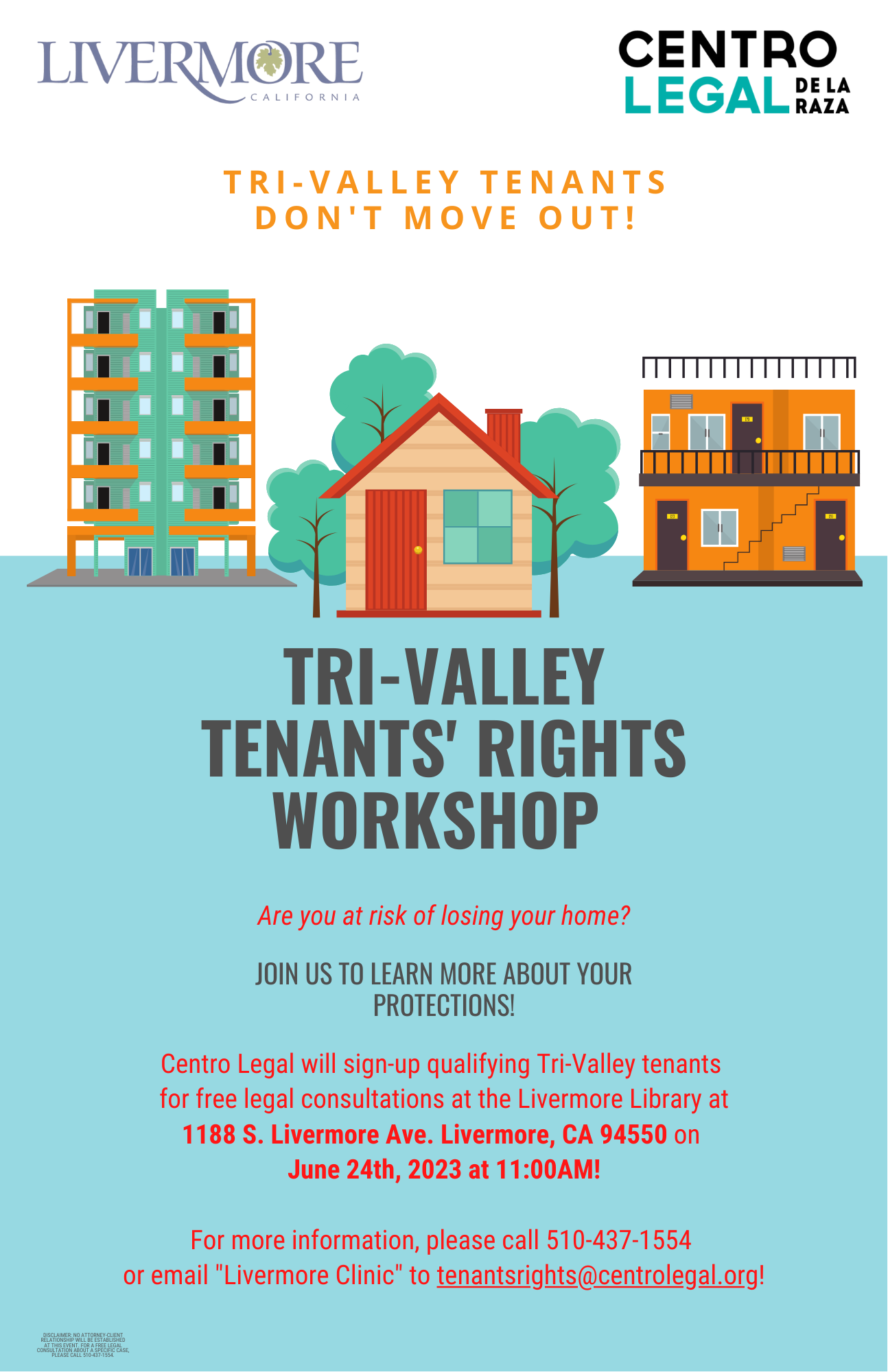 Centro Legal, Livermore June 24th Tenants' Rights Workshop Flyer (ENG)